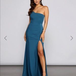 JANIE FORMAL ONE SHOULDER DRESS- Teal